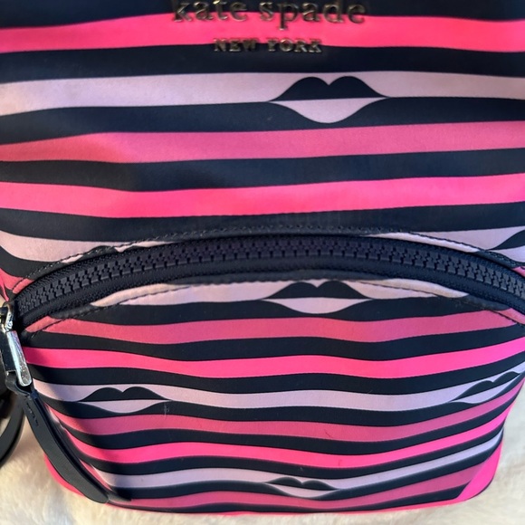 Kate Spade Pink and Black Striped Backpack - Picture 2 of 16
